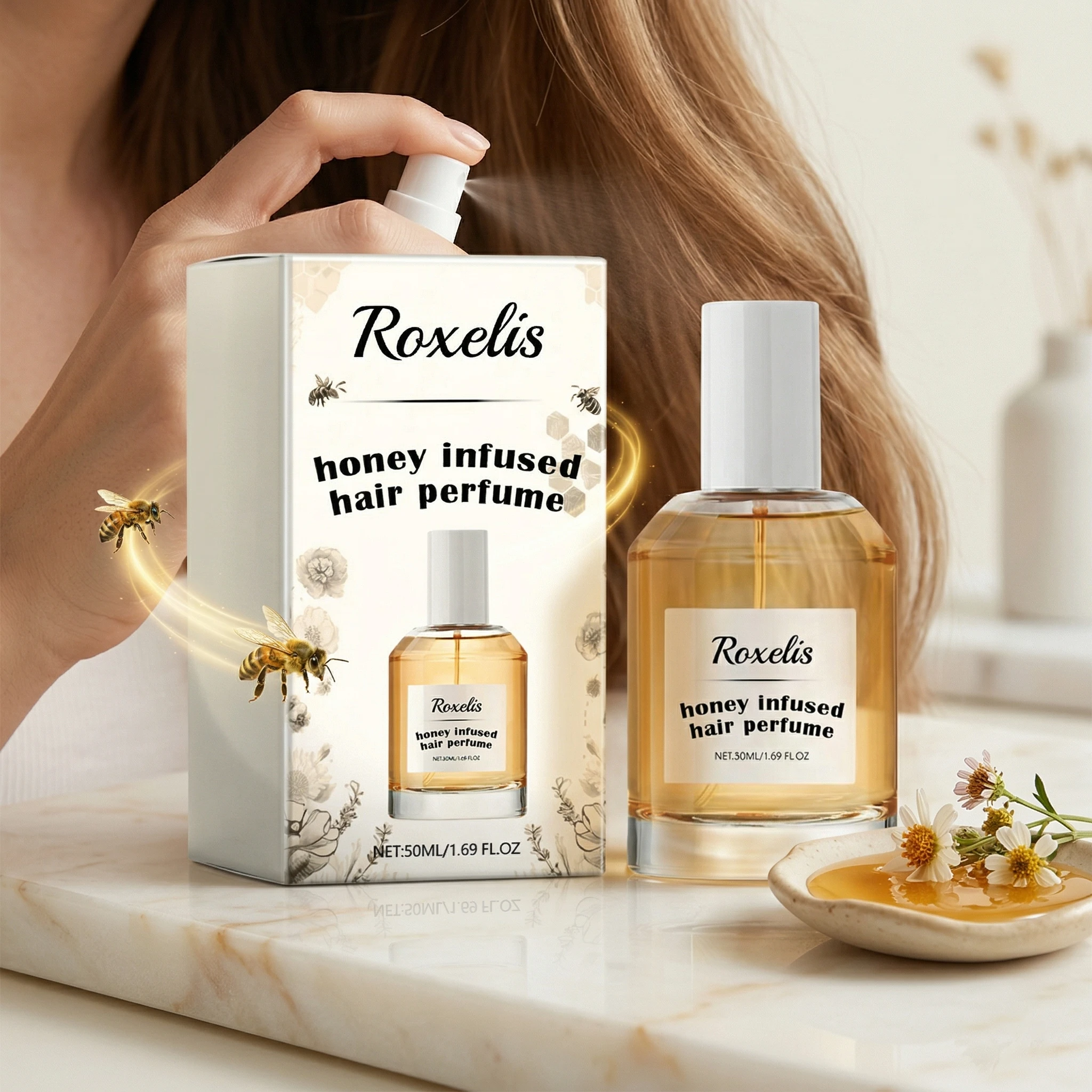 

50ML Honey Hair Perfume Spray Gentle Moisturizing Enhance Smoothness Repair Dryness Reduce Spilt Ends Unisex Hair Perfume