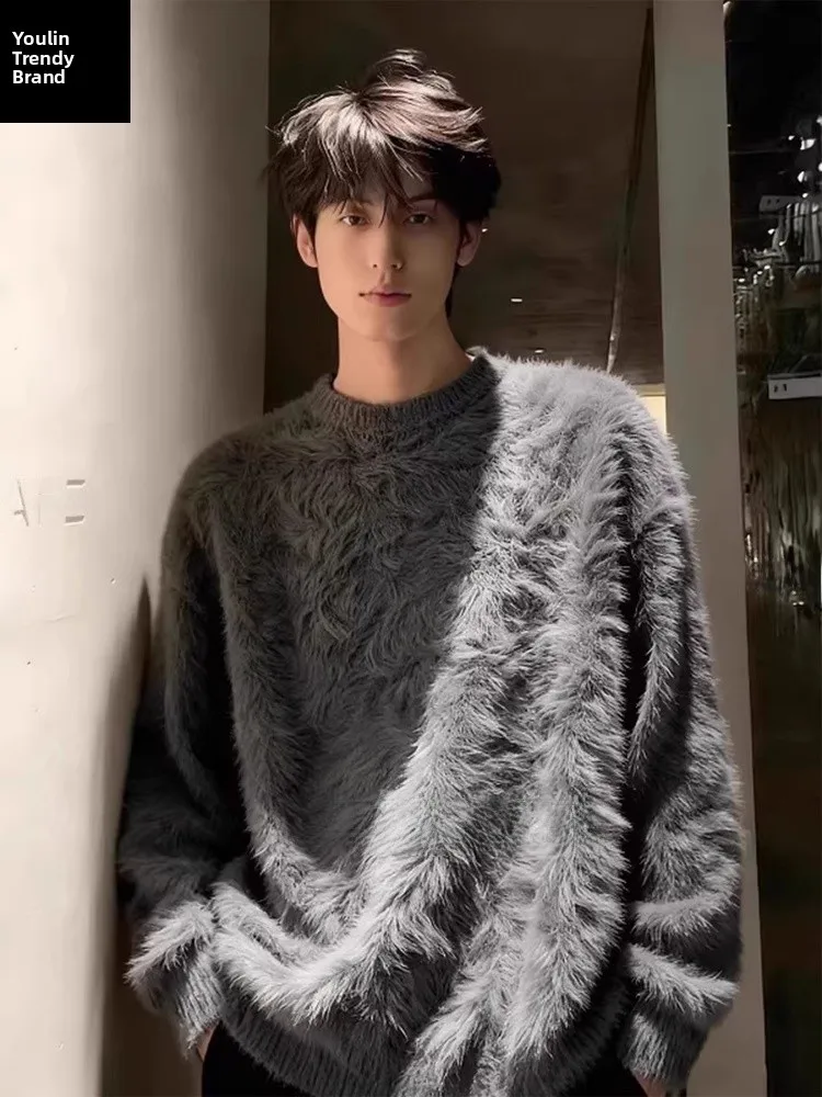 

Мягкий вязаный свитер для мужчин, круглый вырез, длинный рукав, теплая повседневная зимняя верхняя одежда для пар, удобный свободный крой