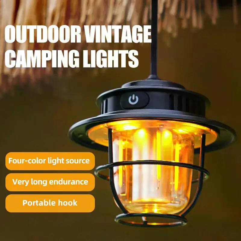 D2 Retro Portable Camping Lantern Waterproof Emergency Tent Light Stepless Dimmable Hanging Tent Lamp for Outdoor Hiking Working