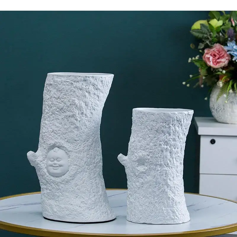 Stump Shape Vase Ceramic Flower Pots Desk Decoration Artificial Flowers Decorative Floral Arrangement Tree Stool Vases