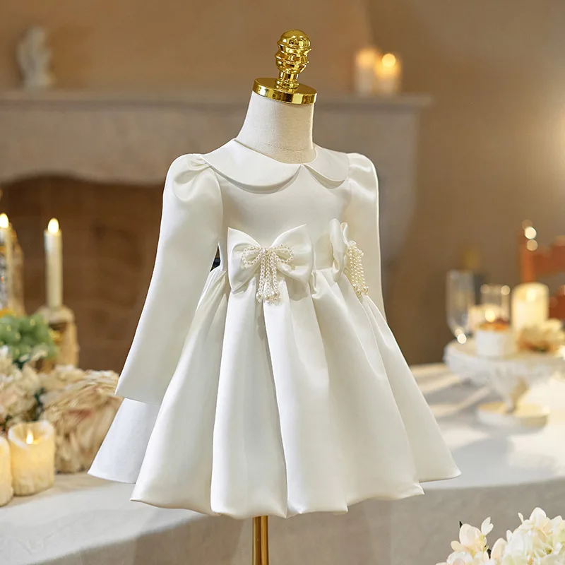 New Flower Girls Wedding Princess Ball Gown Children Sweet Bow Beading Birthday Performance Dress g488