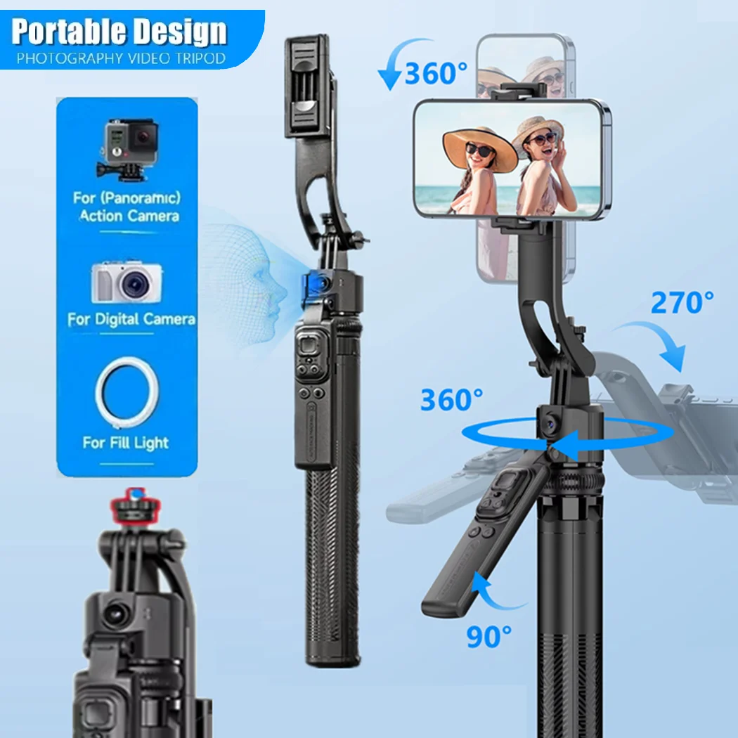 Auto Track Shoot Gimbals Selfie Stick Tripod Phone Holder Extendable Quadrapod 1/4'' Screw for Mobile Phone GoPro Acrion Camera