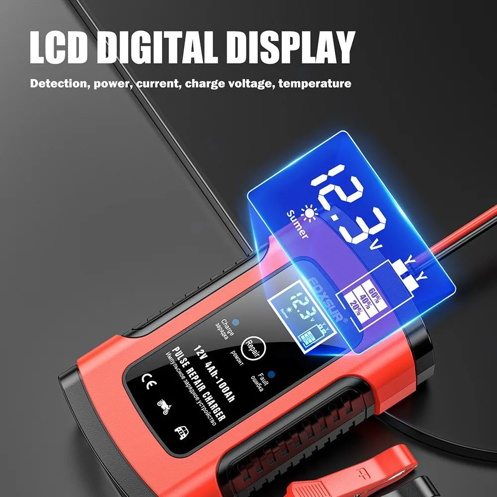 12V 5A Full Automatic Car Battery Charger 110V 220V Power Pulse Repair Wet Dry Lead Acid Battery Chargers Digital LCD Display