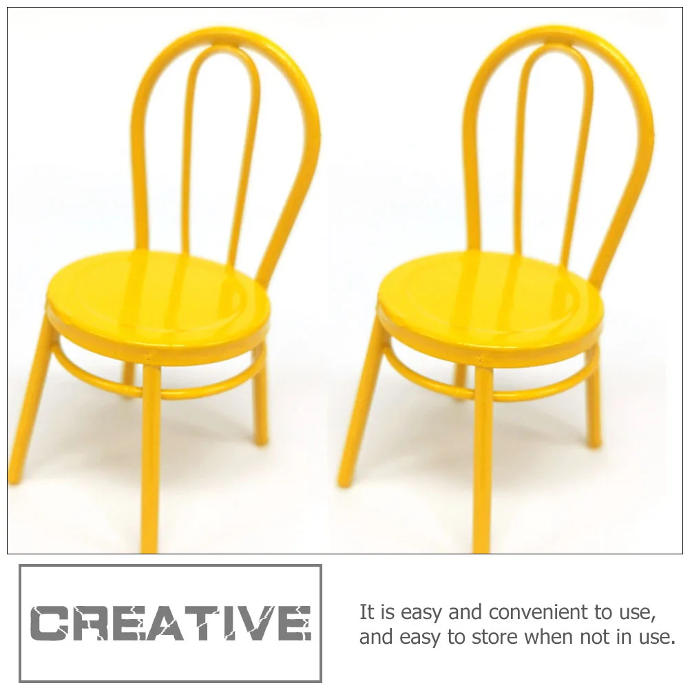 2Pcs Miniature Iron Dining Chairs 1 12 Scale Mini Metal Furniture Creative Mini House Accessories Small House Ornament Home