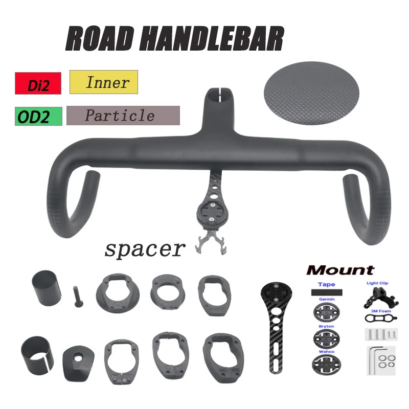 Di2 Carbon-Rennradlenker mit integriertem Vorbau-Abstandshalter, 28,6/31,8 mm OD2 Lenkergrößen 80-120 mm für Rennräder