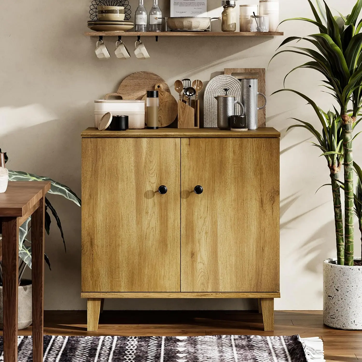 

Современный шкаф для хранения в буфет с деревянными ножками и регулируемой полкой для общежития, прихожей в гостиной, коричневый дуб