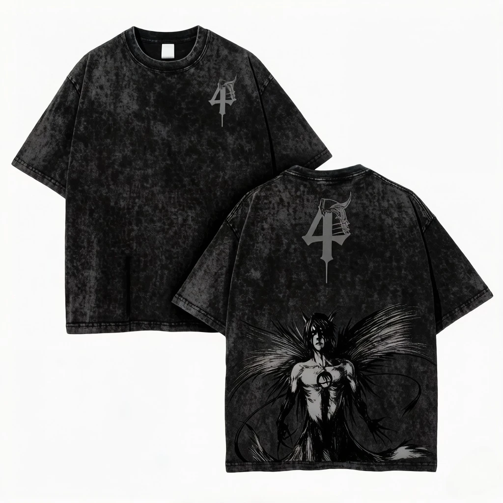 BLEACH Ulquiorra Cifer Manga Retro T-shirt Harajuku Vintage Washed Oversized T Shirt Men Clothing High Quality Cotton Tee Tops