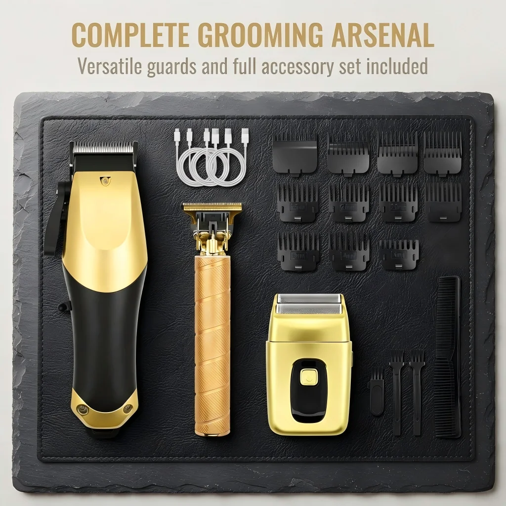 Men's 3-in-1 Cordless Hair Clipper Set Electric Beard Trimmer Shaver LCD Display Barber Grooming Kit with Guide Combs