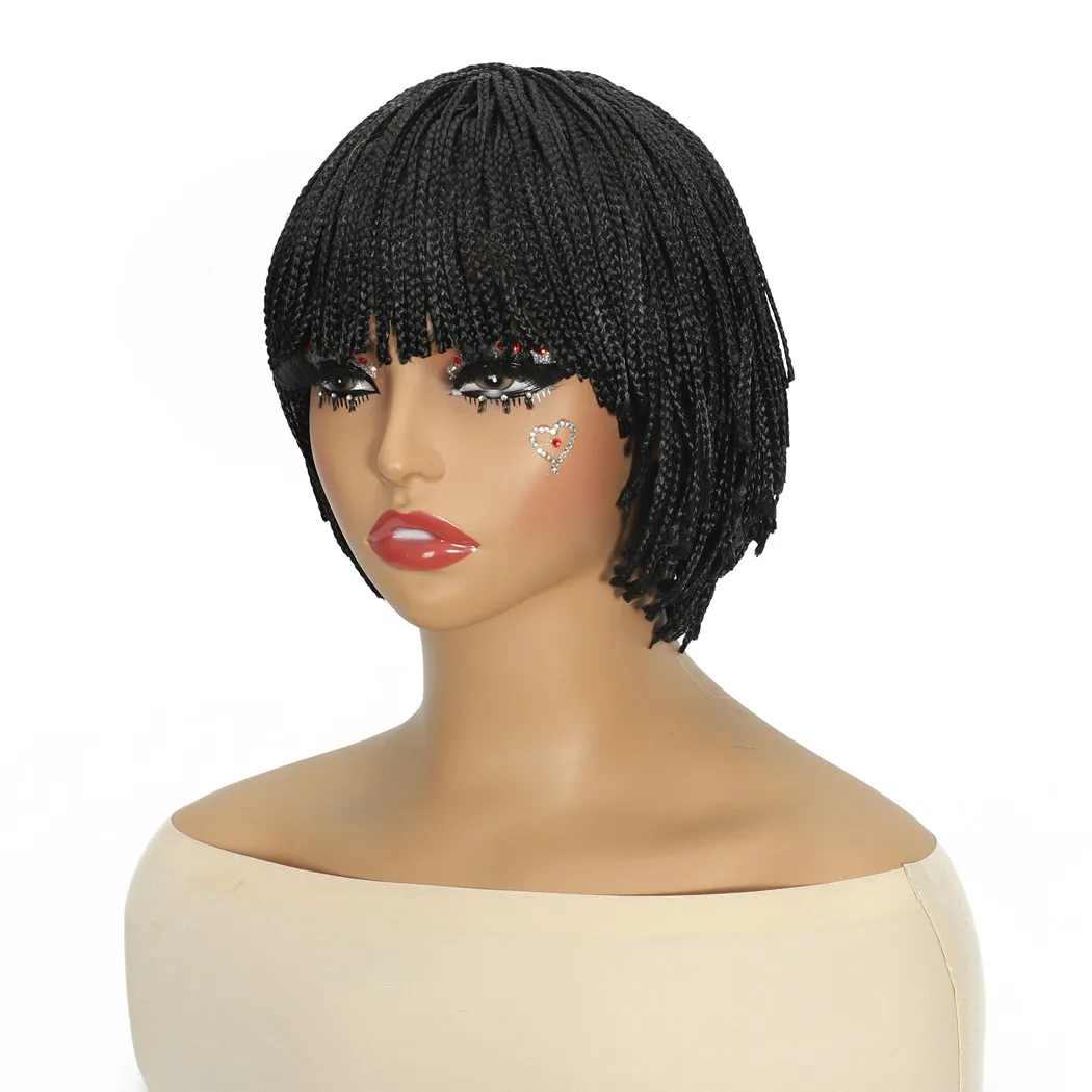 Kurze Zopfperücke, synthetische Perücken für Frauen, Cosplay-Perücke mit Pony, einfach zu tragen, schwarze Perücken, Hochtemperaturfaserhaar