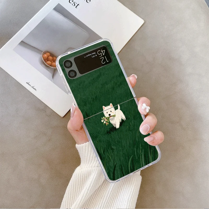 مضحك زهرة جميلة الكلب الكرتون نمط واضح قضية الهاتف لسامسونج غالاكسي Z فليب 7 فليب 6 4 3 غطاء قابل للطي ل Z Flip7 Flip5 #3