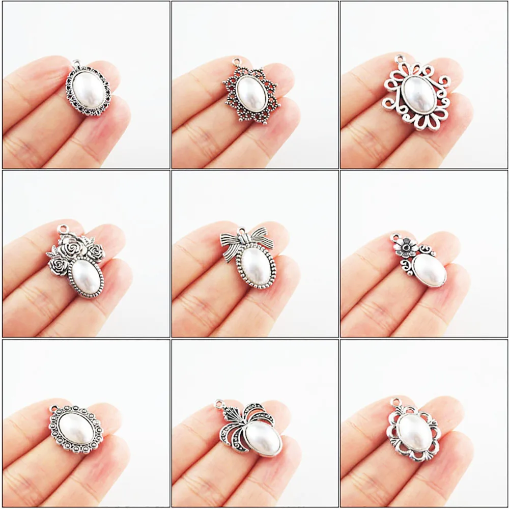 Breloques ovales en forme de fleur de Rose, pendentifs en plastique blanc, plaqué argent tibétain, nouvelle collection