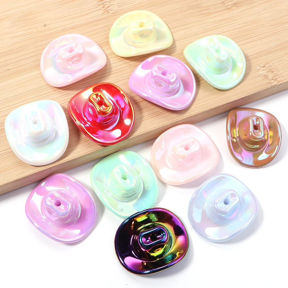 10pcs 34mm Cute Cowboy Hat Acrylic Beads Plated Color Loose Beads For Jewelry Making DIY Necklace Bracelets Keychain Accessories