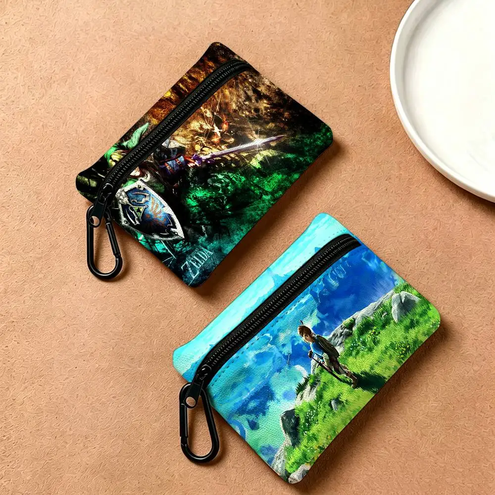Video Game Legend Zeldas Portable Oxford Cloth Coin Purse Alloy Carabiner Hook Small Zipper Pouch For Backpack Belt Daily