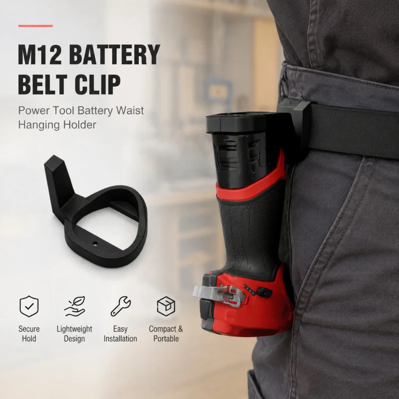 M12 Battery Belt Clip Power Tool Battery Waist Hanging Holder Workshop Portable Lithium Battery Storage Carry Bracket