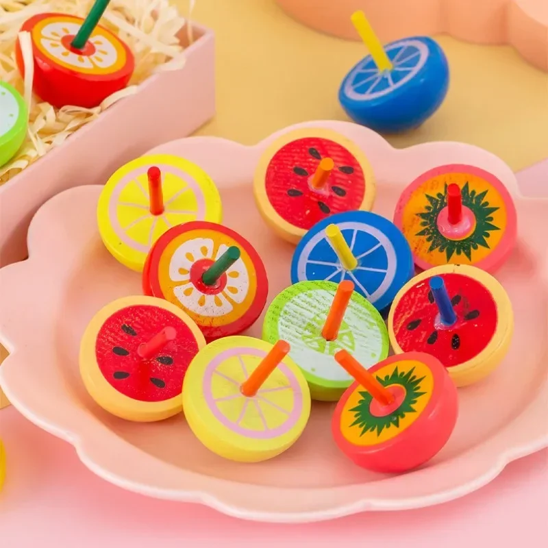 

1Pc Multicolor Fruits Wooden Gyro Spinning Top Educational Relief Stress Toys for Kids Birthday Party Favors Kindergarten Girls