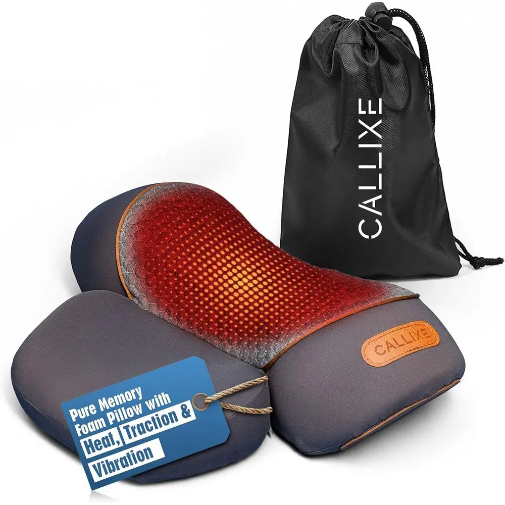 

3-in-1 Massage Pillow with Heat, Vibration, and Gentle Traction for Relaxing Neck and Shoulder Support | Wireless and USB-C Char