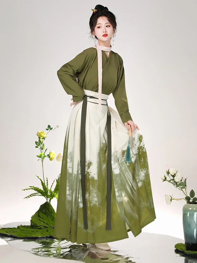 

Green Hanfu adult women spring and summer Han element Chinese style ancient costume horse face skirt