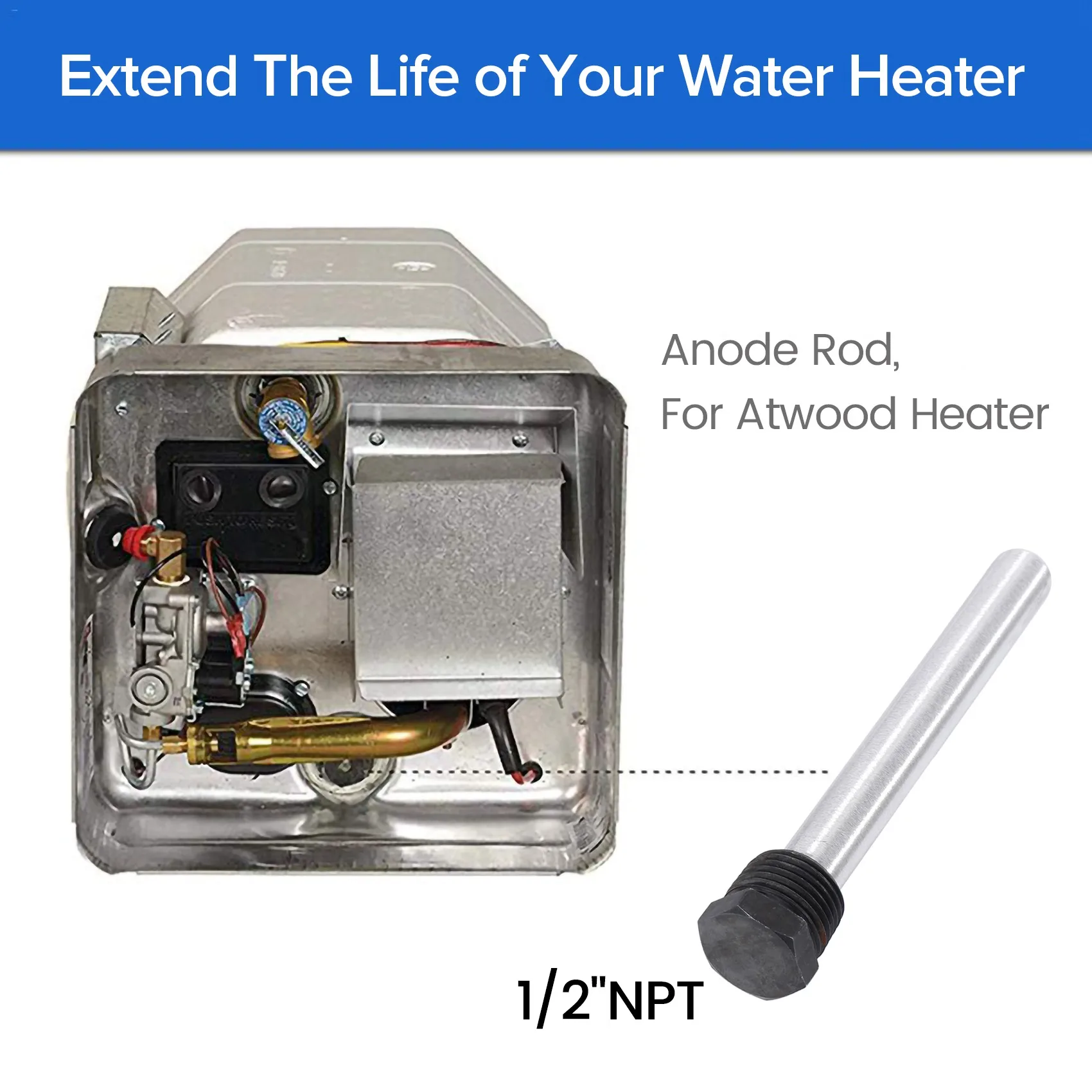 Водонагреватель RV, магниевый анодный стержень для нагревателей Atwood, 2 упаковки, 1/2 дюйма NPT RV, анодный стержень для нагревателя RV