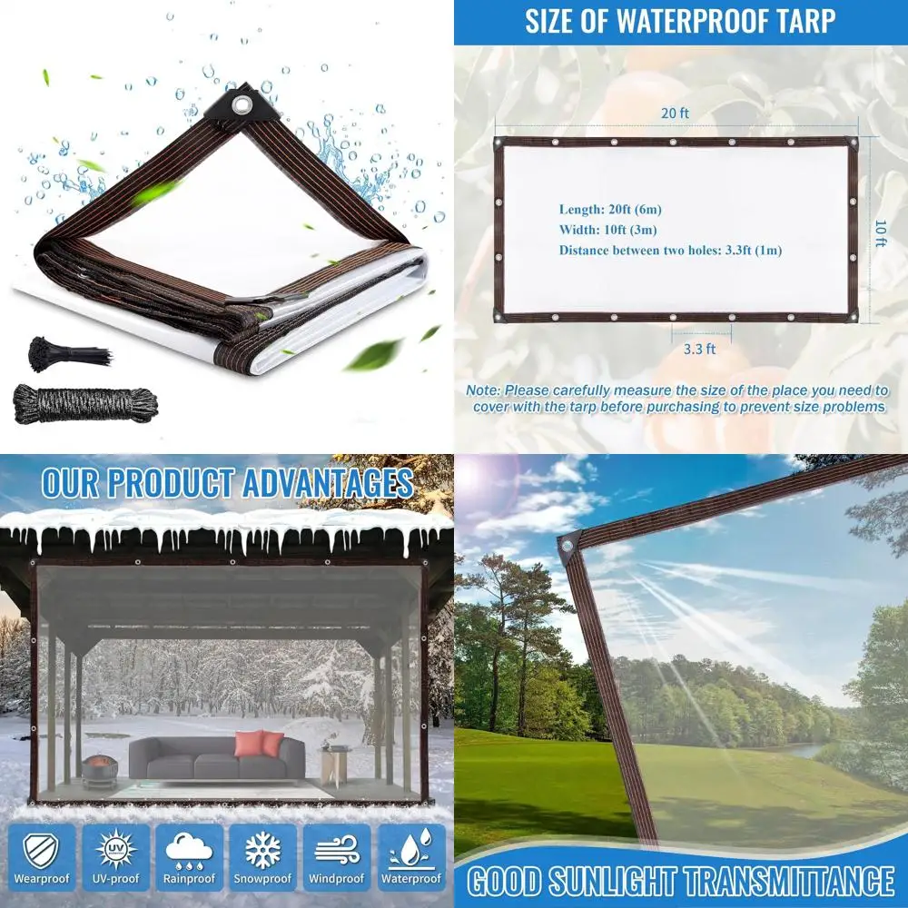 قماش قطني قماشي متين مقاوم للماء بطول 10 × 20 قدم مع حلقات، مقاوم للأشعة فوق البنفسجية للحماية الخارجية #1
