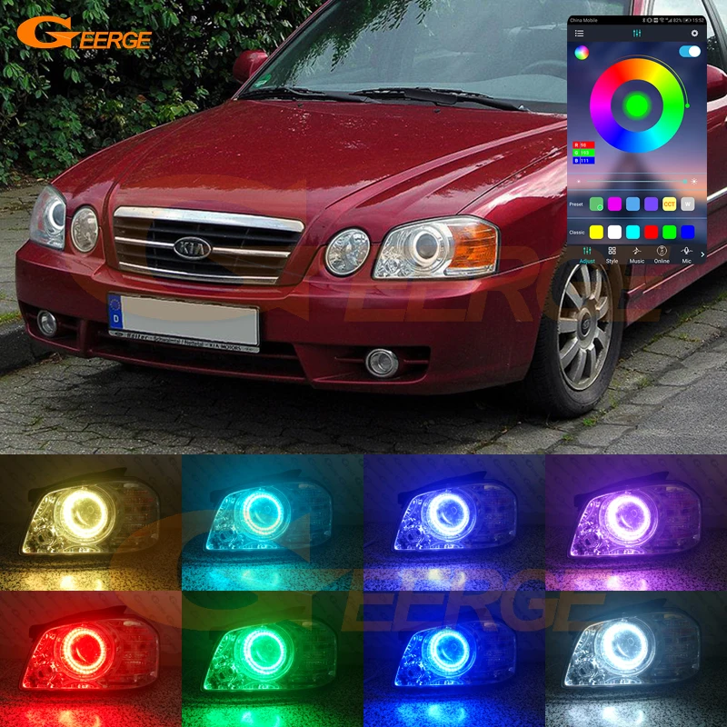 

Для Kia Magentis Optima MS 2003-2005: Комплект светодиодных RGB-кольцевых фар (Angel Eyes) с Bluetooth-управлением через приложение, многоцветные, ультраяркие, дневные ходовые огни
