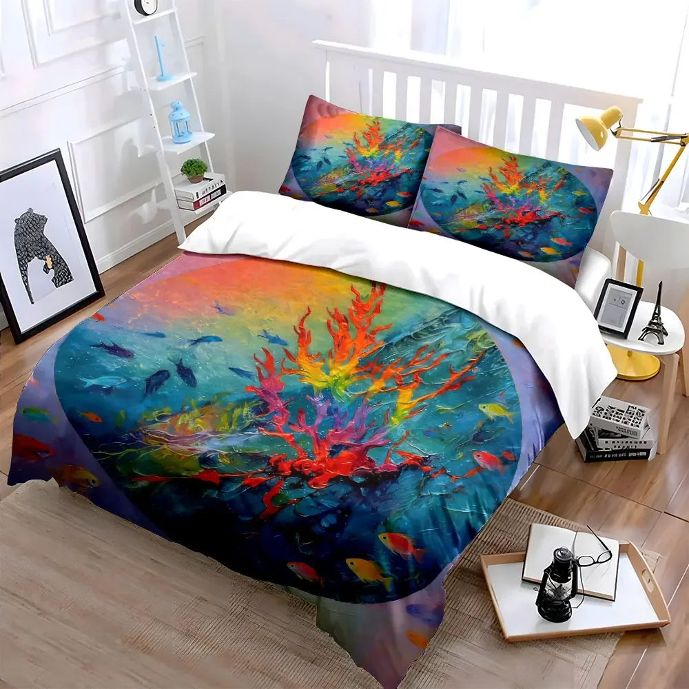 Colorful Ocean Coral Art Decor Soft Comfortable Duvet Cover Bedding Set Included 1*Duvet Cover & 2*Pillowcases, gift