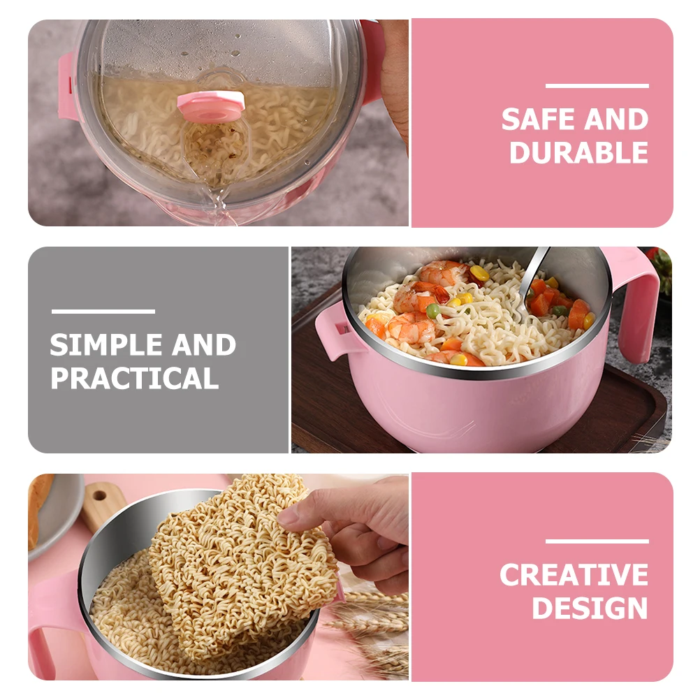 

Stainless Steel Noodle Bowl Portable Soup Container with Handle Drainage Hole Safe Anti Scald 1200ml Kitchen Barware Set Food