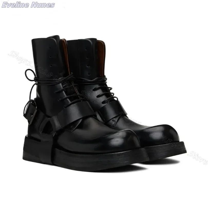 Black Cross Band Men Boots Comfort Round Toe Shoes Back Zipper Solid Fall Men Shoes Cattlehide Men Big Size 46 Zapatillas Mujer