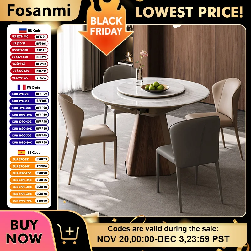 

Luxury Extendable Round Dining Tables with Turntable Modern Durable Restaurant Dining Room Table Expandable Sturdy Kithen Table