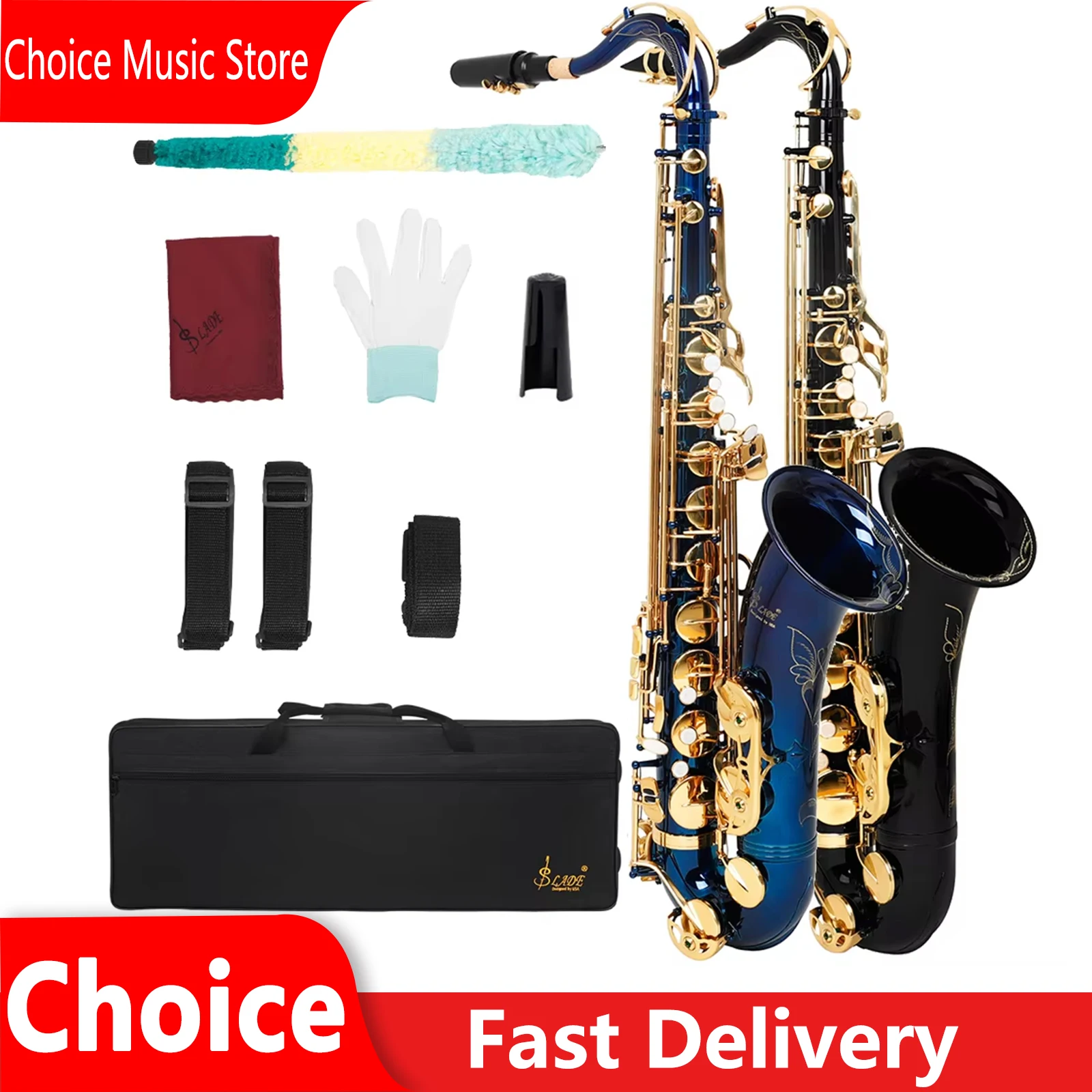 

Профессиональный тенор-саксофон SLADE Bb из латуни, деревянный духовой инструмент, с футляром, тростями, ремнем и аксессуарами для чистки