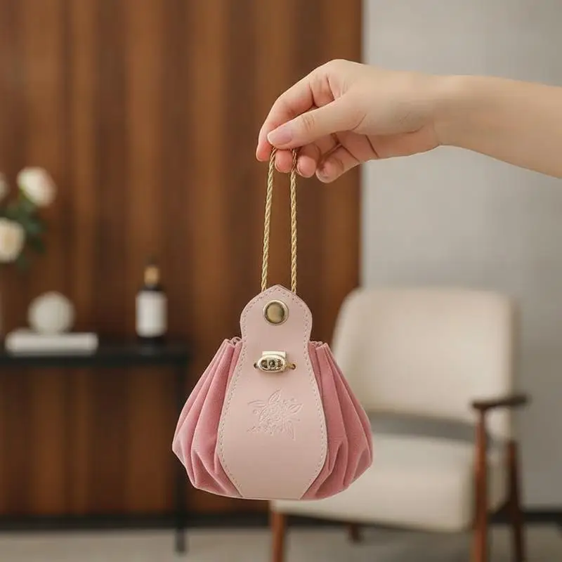 Velvet Drawstring Bag Embossed Floral Pattern Jewelry Storage Pouch Candy Bags For Wedding Party Favors Packaging Organizer