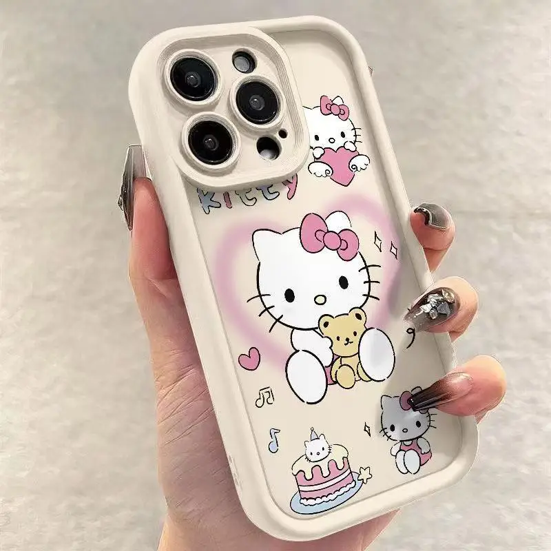 Sanrio Hello Kitty Cartoon Phone Case Kawaii IPhone 16 Cute iPhone 15 Pro Max Case Anti-Fall Love KT Cat Girls Gift