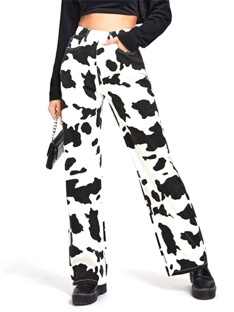 أزياء المرأة الجينز البقرة نمط عالية الخصر مستقيم السراويل الطويلة الشارع الشهير السراويل الدنيم #1