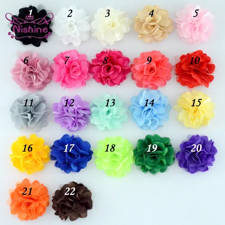 Nishine 20pcs/lot Satin Mesh Flowers DIY Kids Headband Hair Accessory Boutique Wedding Decoration Flower Head Floral Accessories