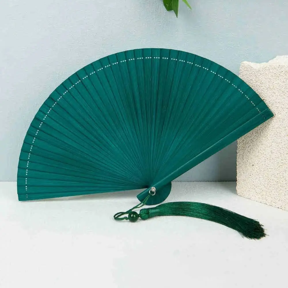 

Chinese Style Solid Color Bamboo Fan Exquisite Retro Elegant Handheld Fans Portable with Random Tassel Kimono Fan Cheongsam Show