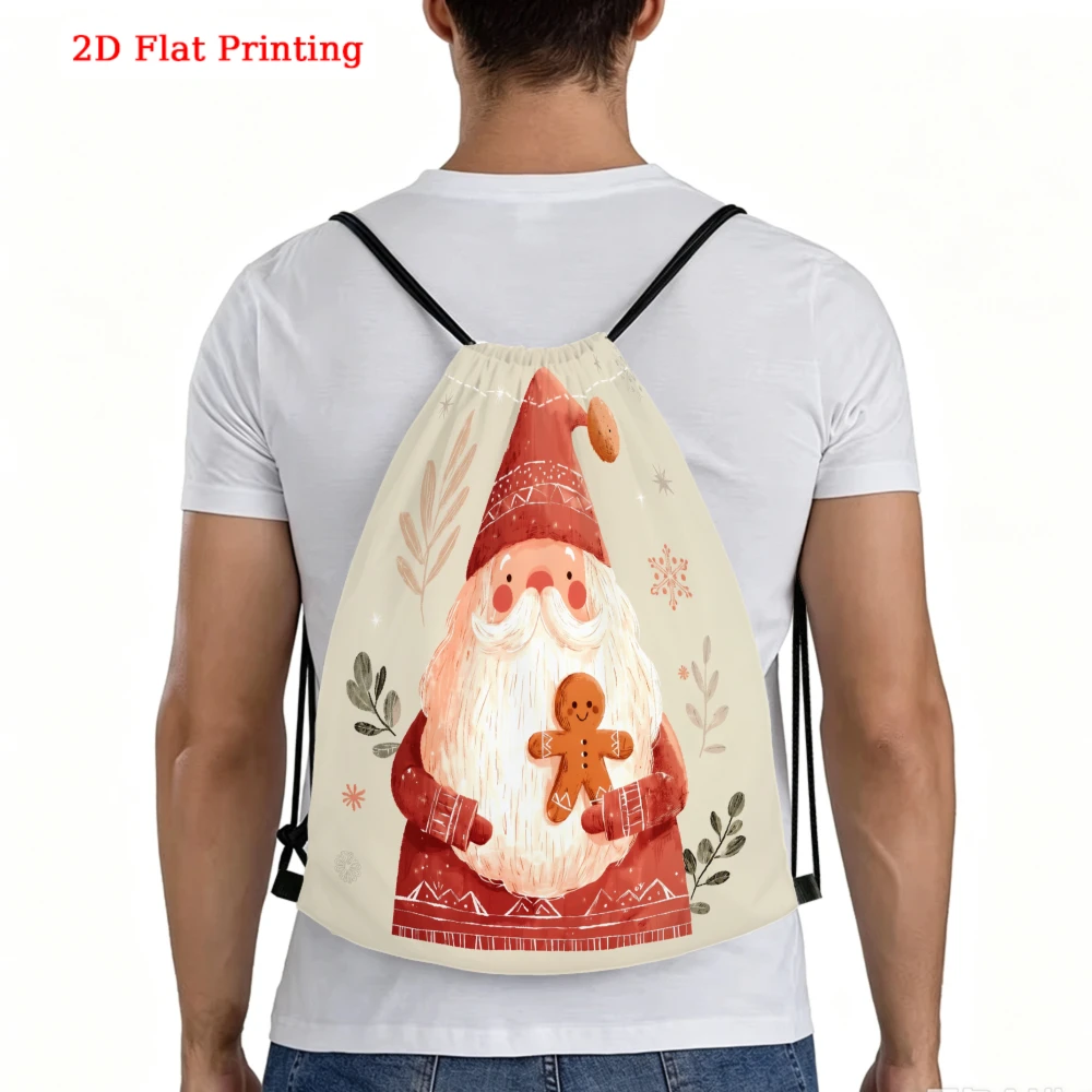 Cute Christmas Style, Drawstring Backpack, 2D Flat Printing Santa Claus Pattern, Gym Sports Bag, Outdoor Travel Drawstring Bag