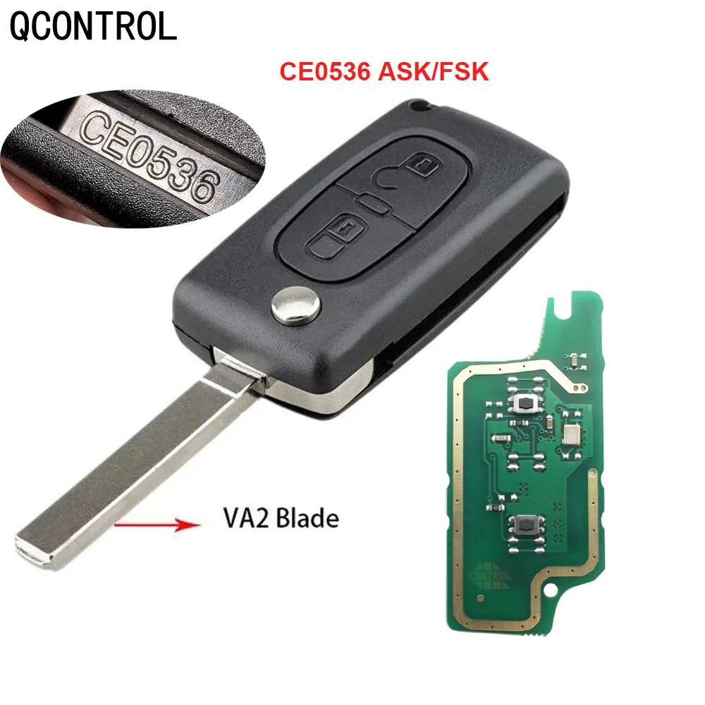 

QCONTROL CE0536 MODEL 207 307 308 Car Flip Remote Key 2 Button 433mhz VA2 Key Blade For Peugeot Citroen