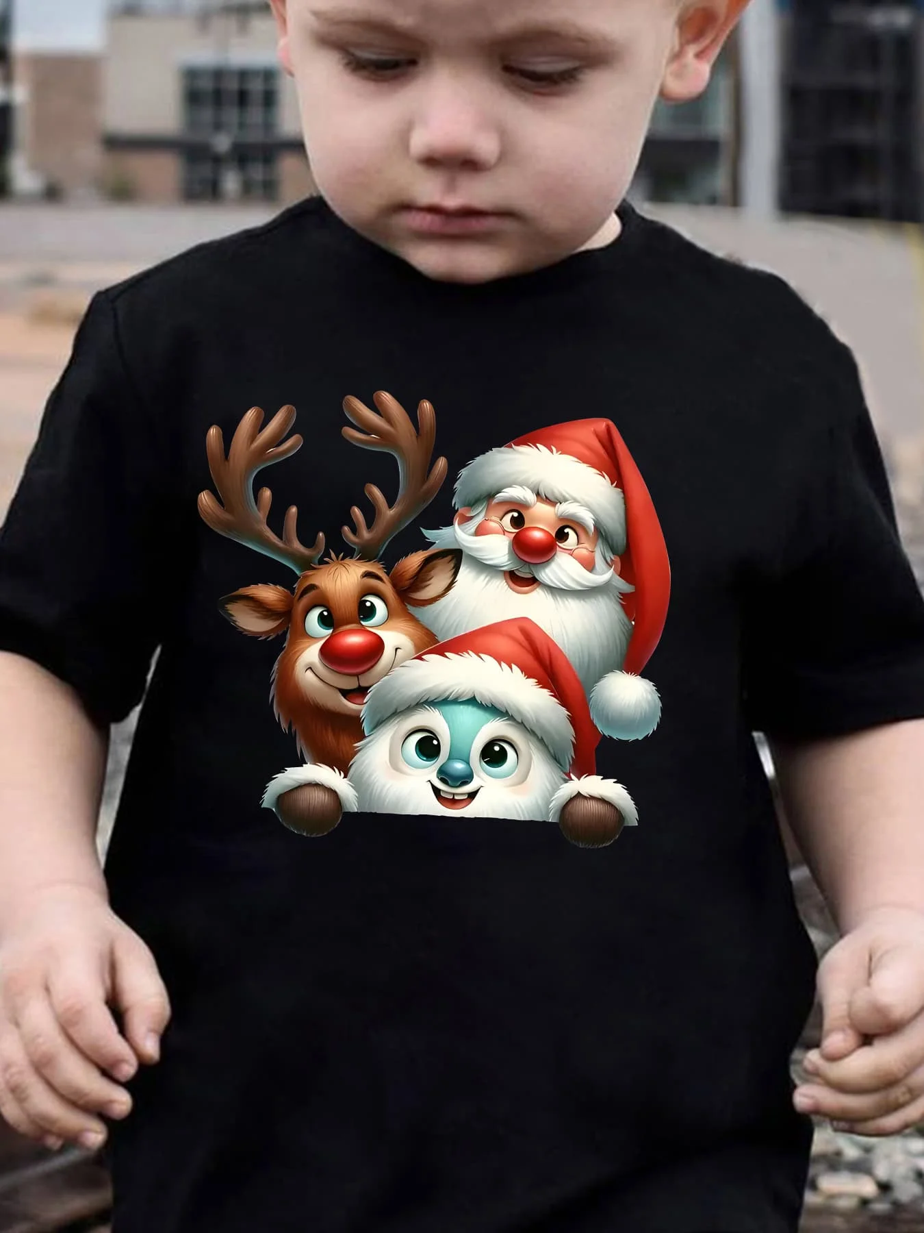 Kids Boys Girls Parent Child Matching Tee Christmas Santa Reindeer Yeti Character Graphic Print Short Sleeve Crew Neck Soft Tee