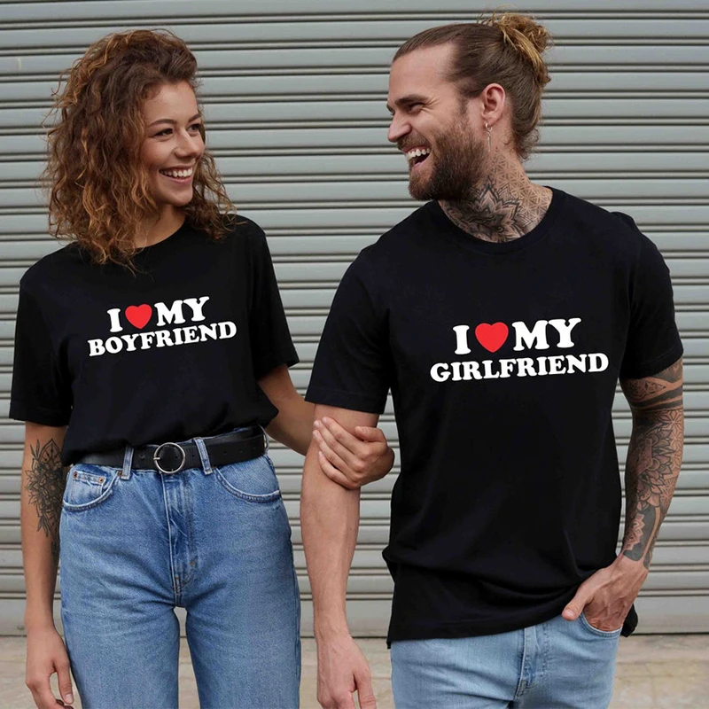 

I Love My Girlfriend Boyfriend Heart Printed Couple T Shirt Cotton Short Sleeve Graphic Tee Lover Gift Unisex Clothing Tee Shirt