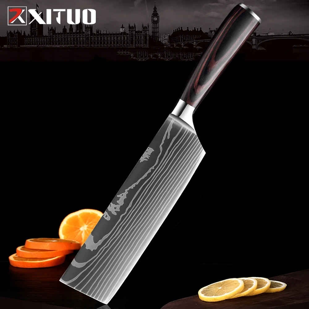 

XITUO Nakiri Knife Sharp Meat Cleaver 7 inch High Carbon Stainless Steel Vegetable Kitchen Knife, Versatile Asian Chef Knife