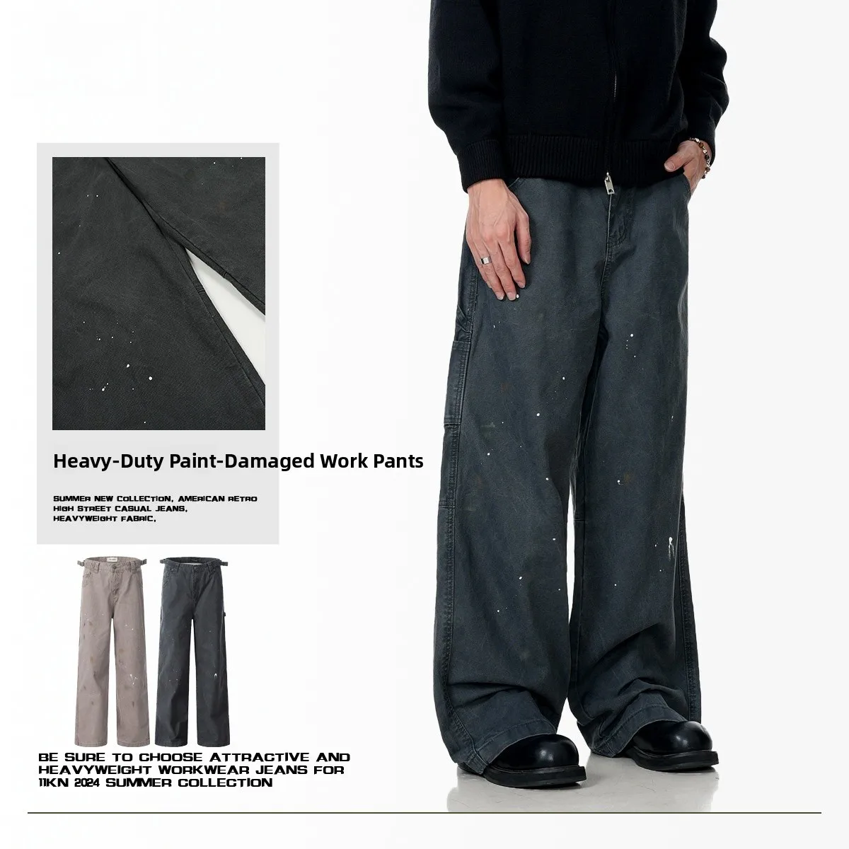 

American Retro fiti Design Workwear Jeans Loose Straight Casual Long Trousers Faionable Urban Sle All Cotton Autumn S...