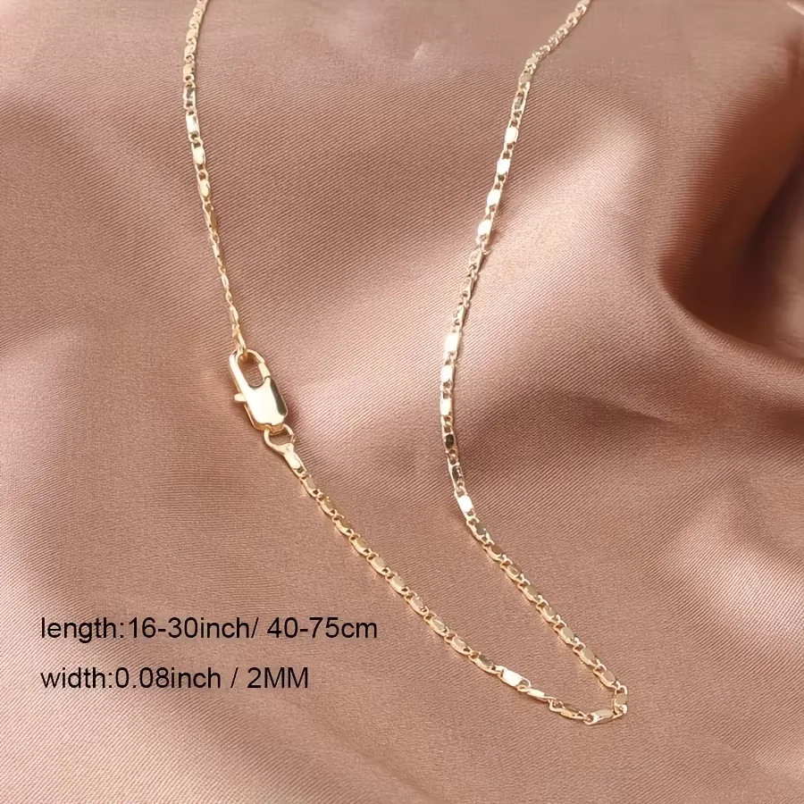 1pc Italian 18K Gold Plated Punk Chain Necklace, 2mm Flat Link Chain for Men & Women, Father's Day Gift