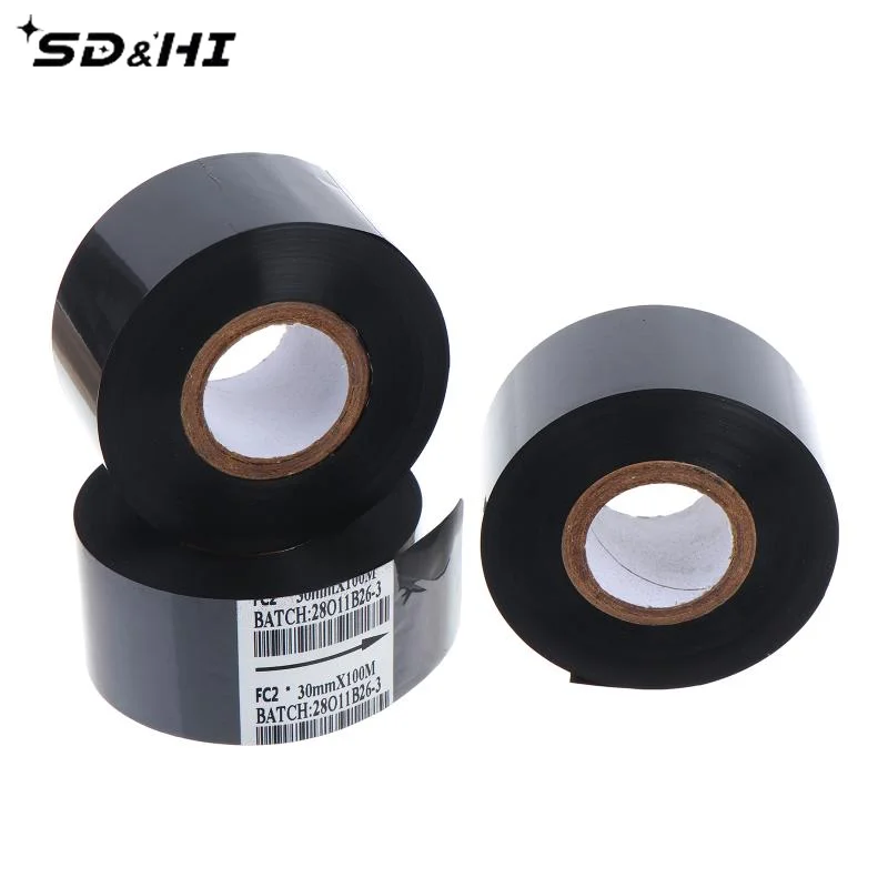 

FC2 30mm*100m Black Thermal Printing Ribbon For Stamping Machine Printer Ink Heat Transfer Tape Production Date Printing