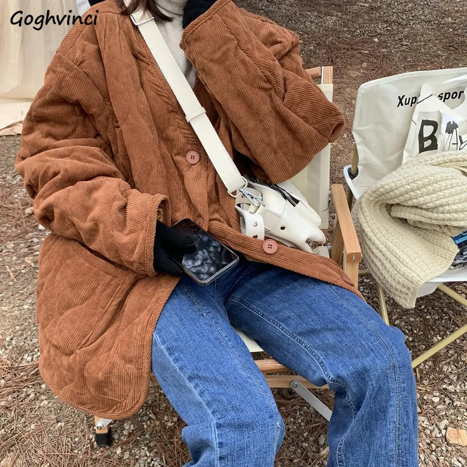 

Short Parkas Women Newly Fashion Kpop Street Casual V-neck Loose Coats Simple Solid Winter Clothes All-match Outwear Vintage Ins