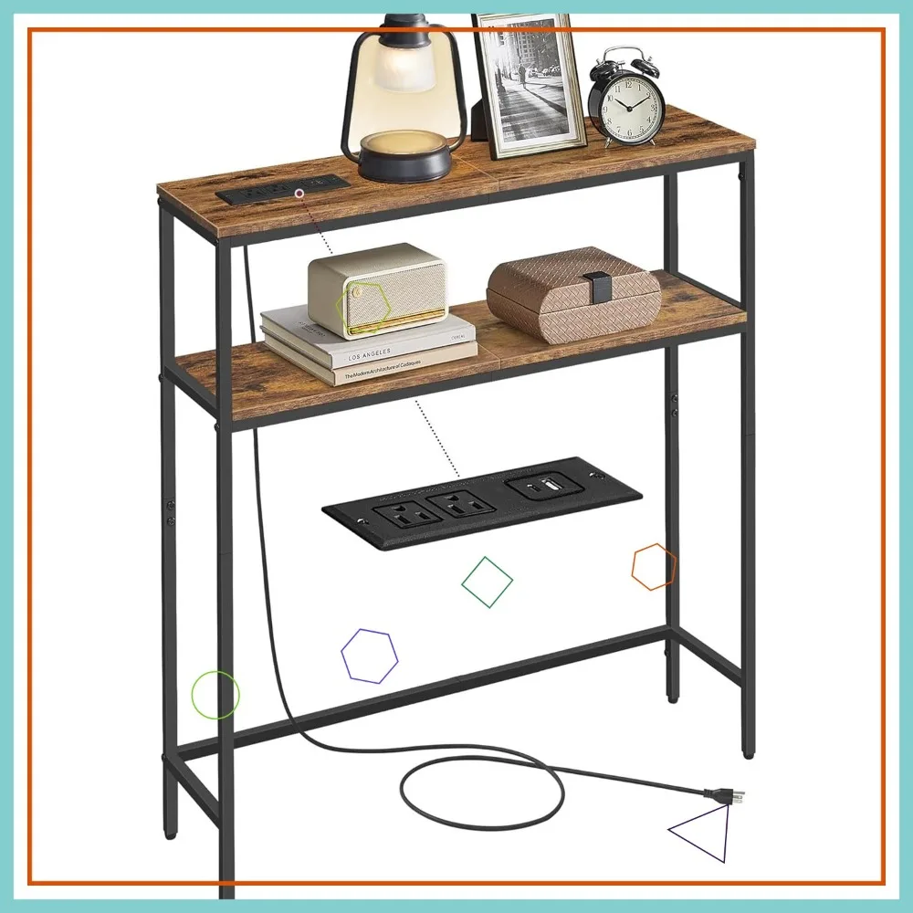 

Узкий диван-стол с розеткой, 2 полки, коричневый и чернильный цвет в деревенском стиле для гостиной или прихожей