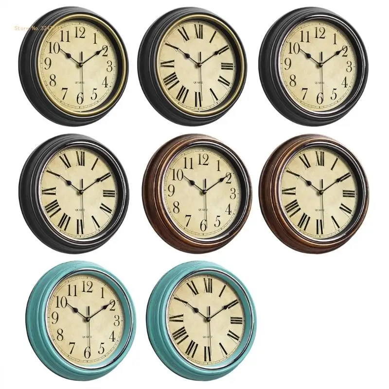 12in Vintage Wall Clocks Retro Quiet Non Ticking Clock for Home School Offices Dropship