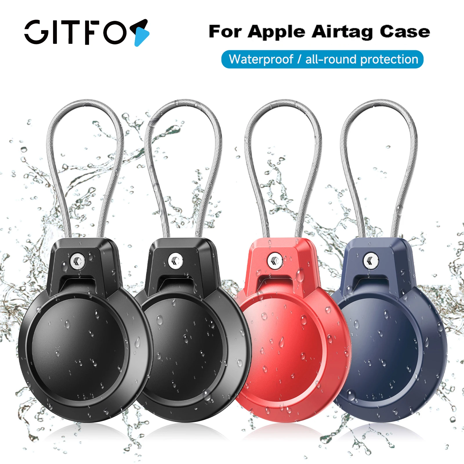 GITFOS Airtag Case for Apple Air Tag Holder with Wire Cable Waterproof Airtags Keychain Protective Cover for Luggage Backpack