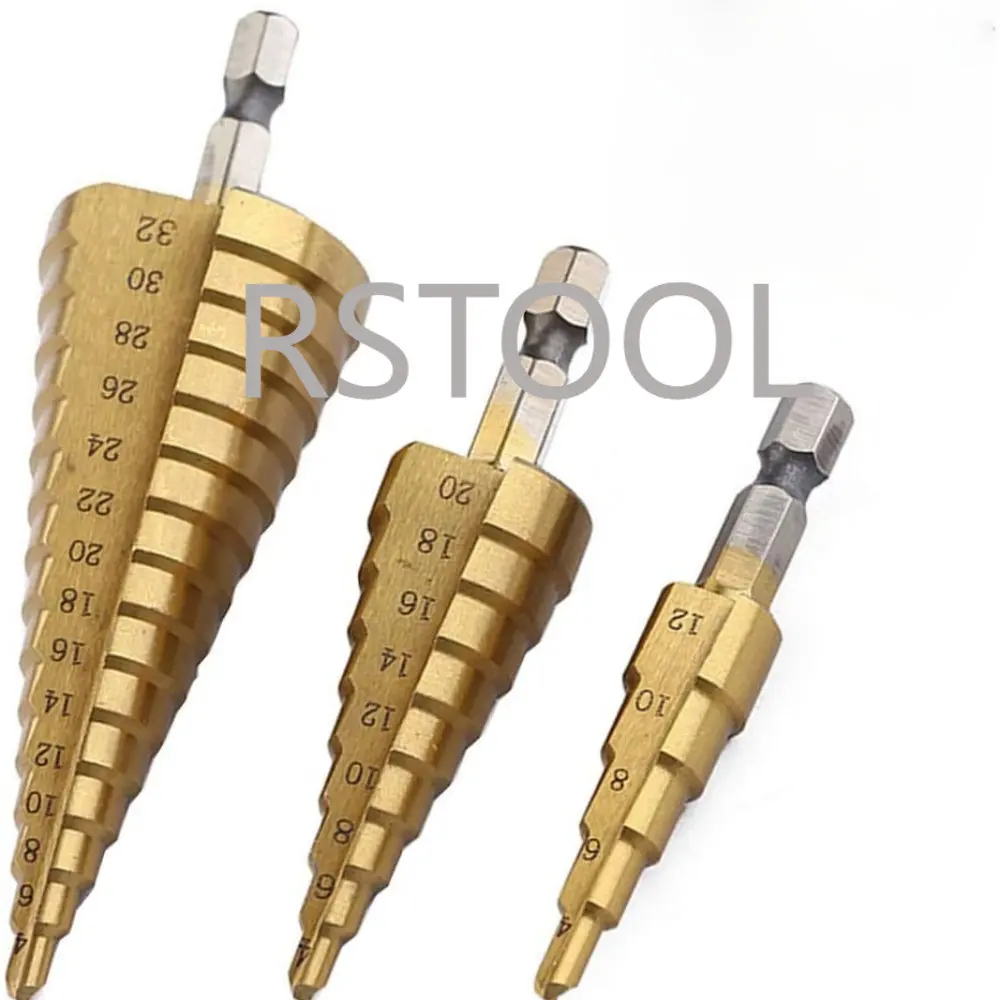 3 HSS Titanium Mũi 4-12-20 4-32 Khoan Điện Dụng Cụ Kim Loại Cao Cấp thép Gỗ Lỗ Cắt Hình Nón Mũi Khoan