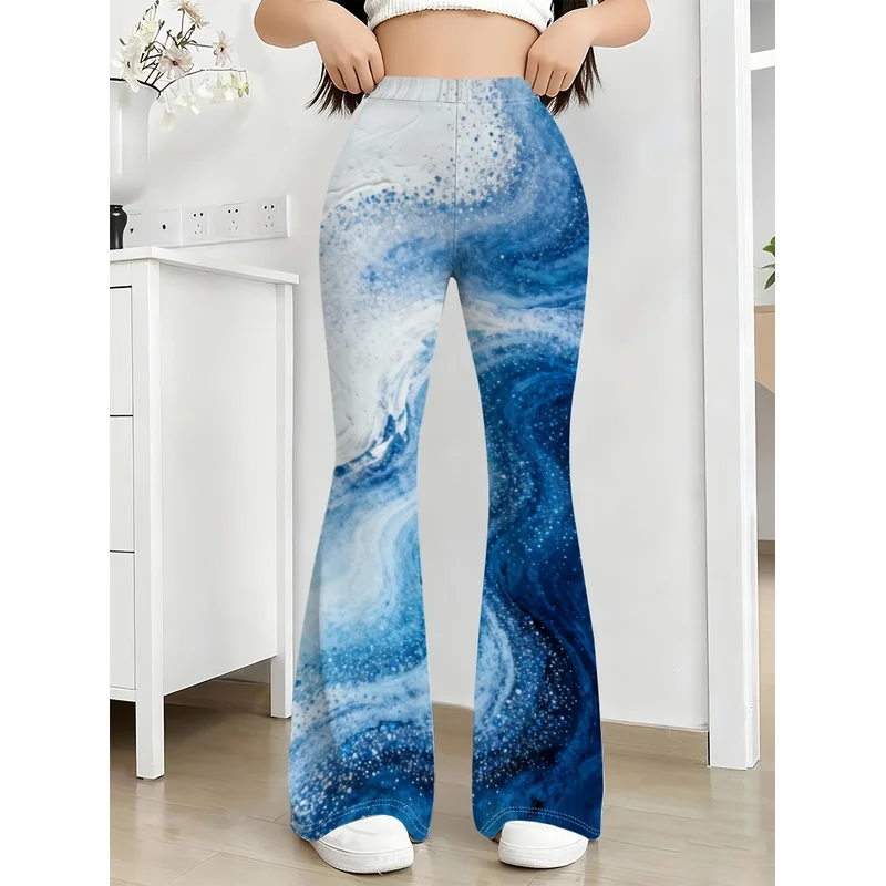 Girls All Over Print Flare Pants Stretchy Bell Bottom Leggings Elastic Waist Pants for Tween Teens Back to School Outfit