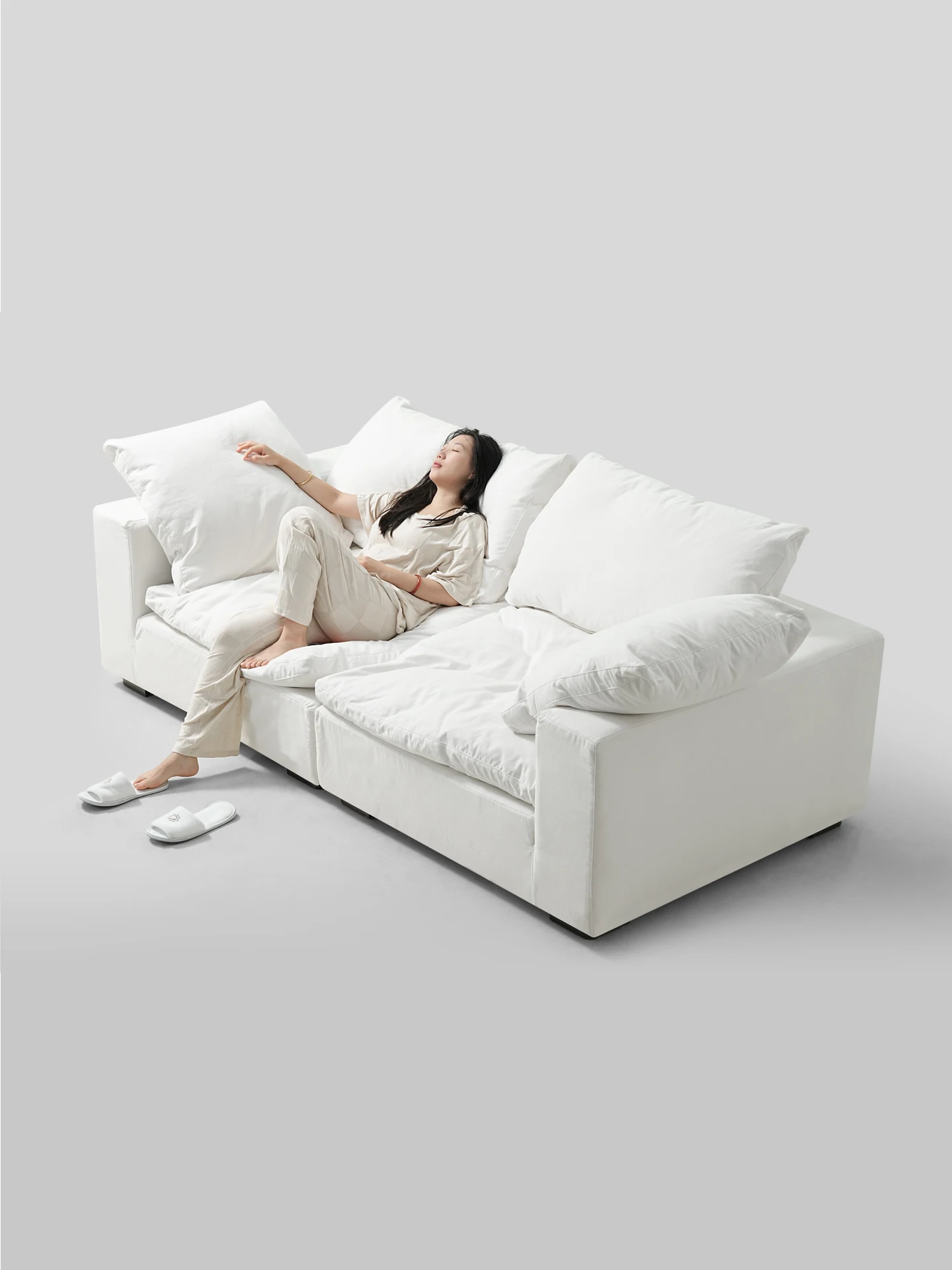 Cloud sofa Italian style, minimalist antibacterial linen fabric, sofa removable and washable pure cotton sofa