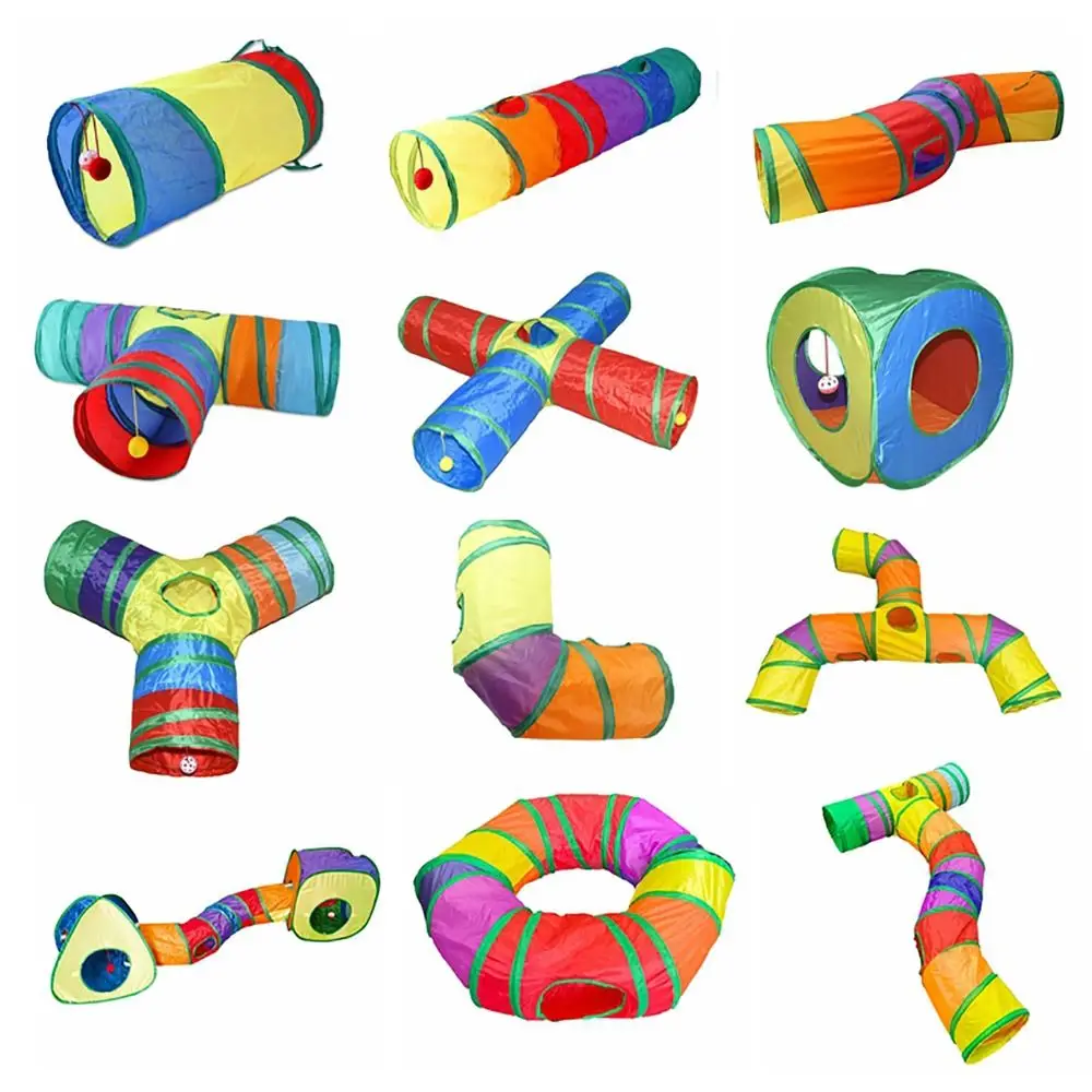 Poliéster + fio de aço gato túnel tubo dobrável colorido gato labirinto túnel treinamento respirável interativo animal de estimação diversão jogar brinquedo gato